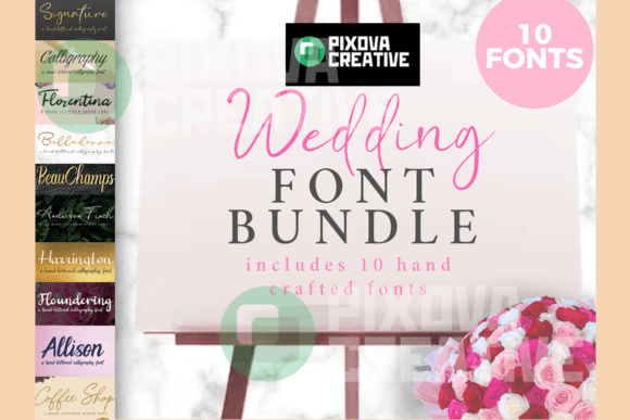 Wedding 10 Bundle Font by Pixova Creative